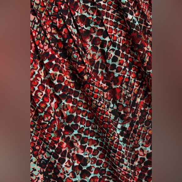 New NICHOLAS Devan gathered snake-print crepe mini dress in Burgundy Sz 4 - Picture 4 of 11